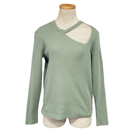 Just Female Rancho is Tee Ribbed Top NWT Cut Out Long Sleeve Sea Spray Green L - Picture 1 of 15